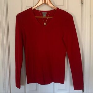Ann Taylor Petite Red Merino Wool V Neck Sweater